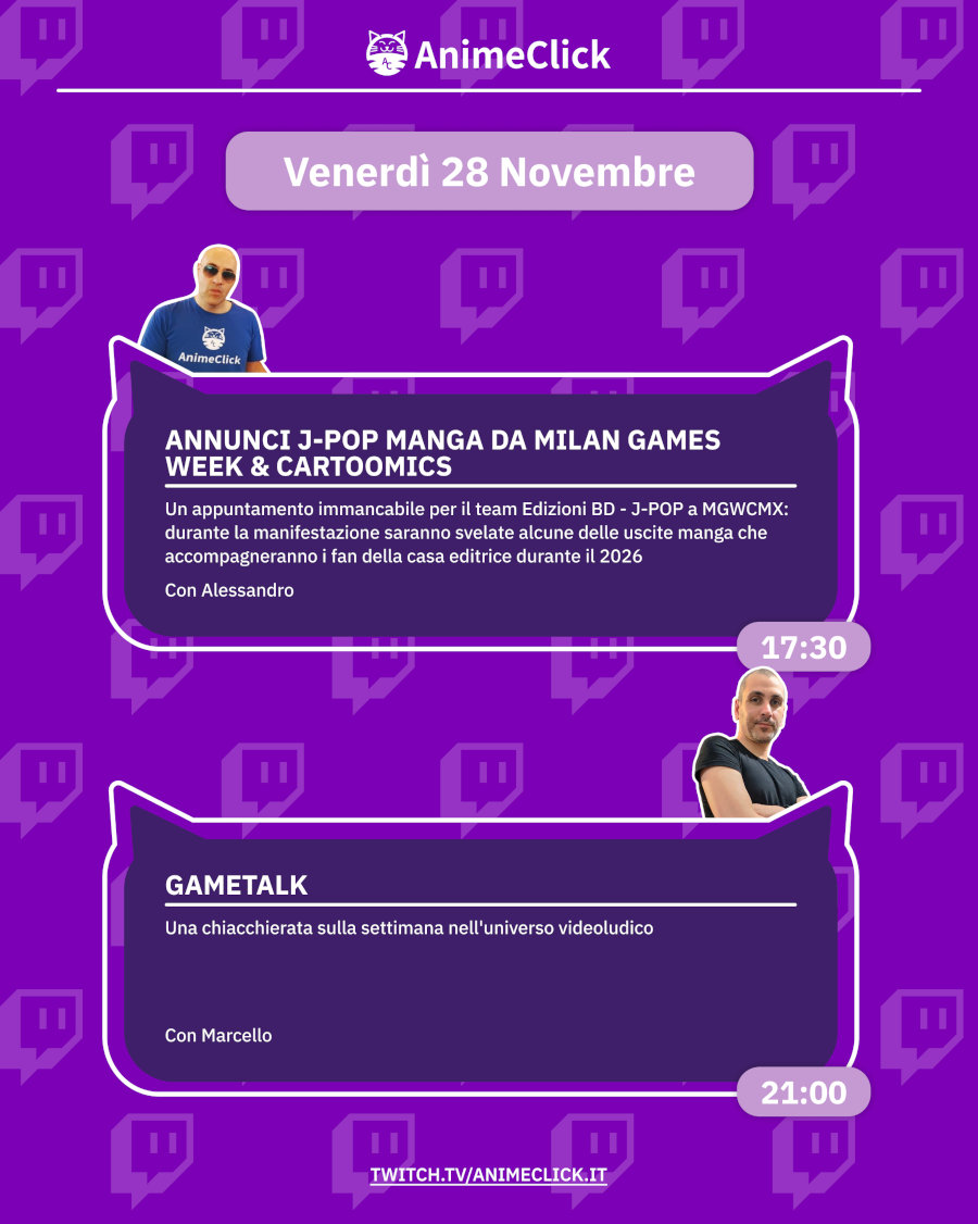 AnimeClick su Twitch: programma dal 24 al 30 novembre